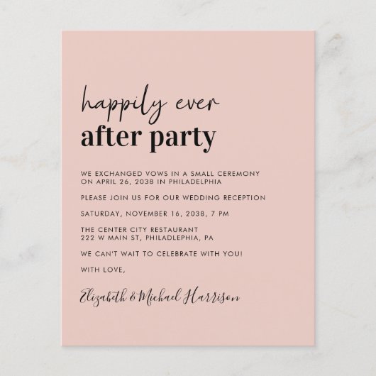 Budget Foto QR Code Hochzeitsempfang Einladung (Vorderseite)