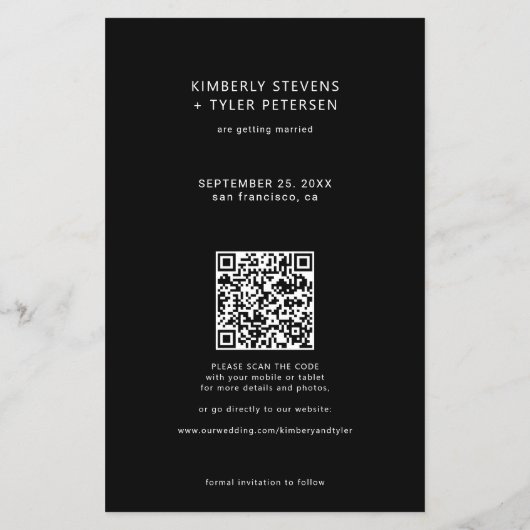 Budget Foto QR CODE Schwarze Hochzeit speichern da Flyer (Hinten)