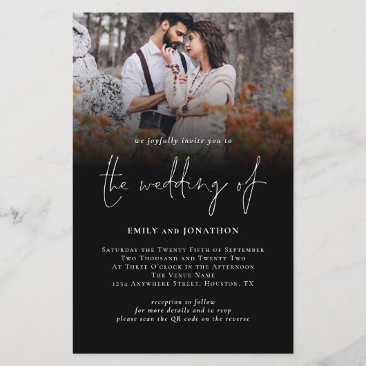Budget Foto QR Code Skript Hochzeit Black Einladun (Vorderseite)