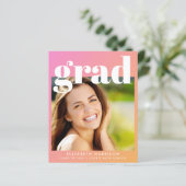 Budget Foto Rosa Orange Graduierungspartei Einladu (Stehend Vorderseite)