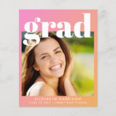 Budget Foto Rosa Orange Graduierungspartei Einladu (Vorderseite)