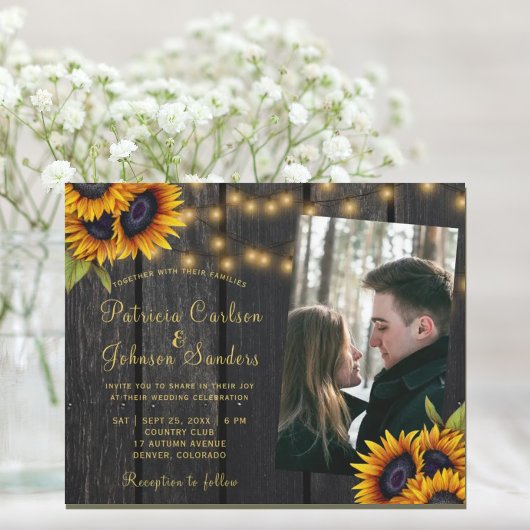 Budget Foto rustikale Sonnenblumen Hochzeit Einlad