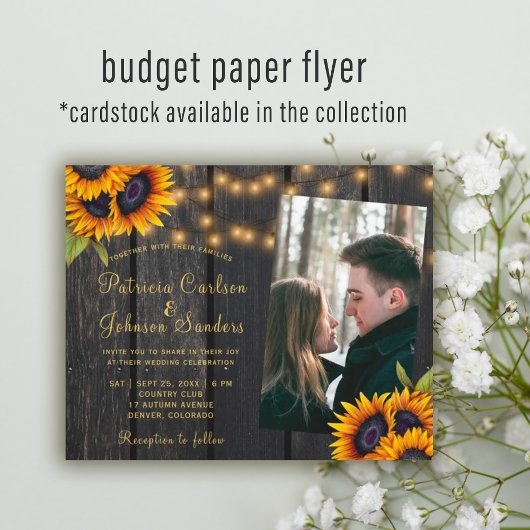 Budget Foto rustikale Sonnenblumen Hochzeit Einlad Flyer