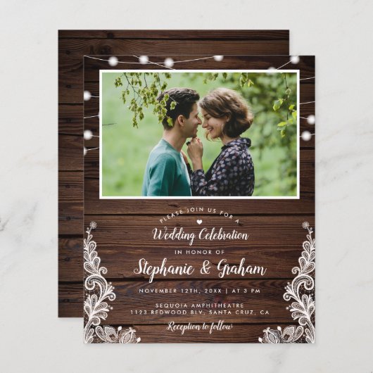 Budget Foto Rustikale String Lights & Lace Wedding (Vorne/Hinten)