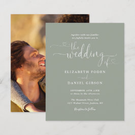 Budget Foto Sage Green Hearts Hochzeit Einladung