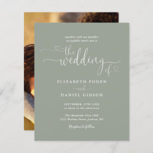 Budget Foto Sage Green Hearts Hochzeit Einladung