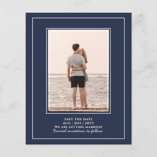 BUDGET FOTO Save the Dates Navy Blue WEDD Flyer (Vorne)
