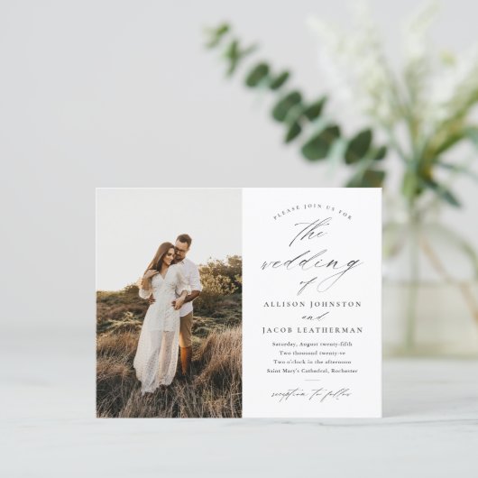 Budget Foto Schwarz-Weiß Hochzeit Einladung (Stehend Vorderseite)