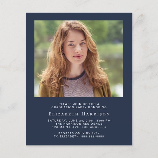 Budget Foto Script Blue Graduation Party Einladung (Rückseite)