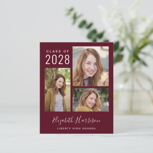 Budget Foto Script Burgundy Graduation Party (Stehend Vorderseite)