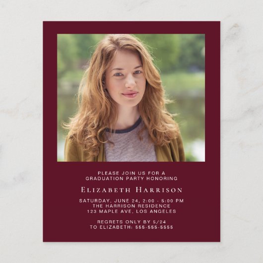 Budget Foto Script Burgundy Graduation Party (Rückseite)