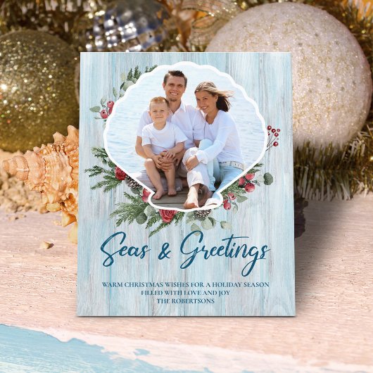 Budget Foto Seashell Seas Greetings Holiday Card