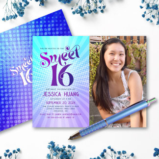 Budget Foto Sweet 16 Lila Blue Gradient Einladung