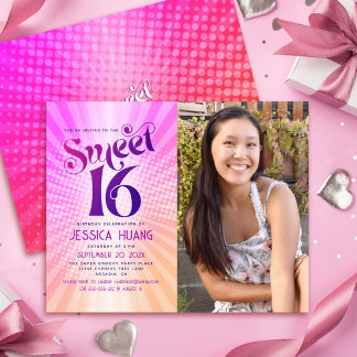 Budget Foto Sweet 16 Rosa Orangen Gradient Einladu