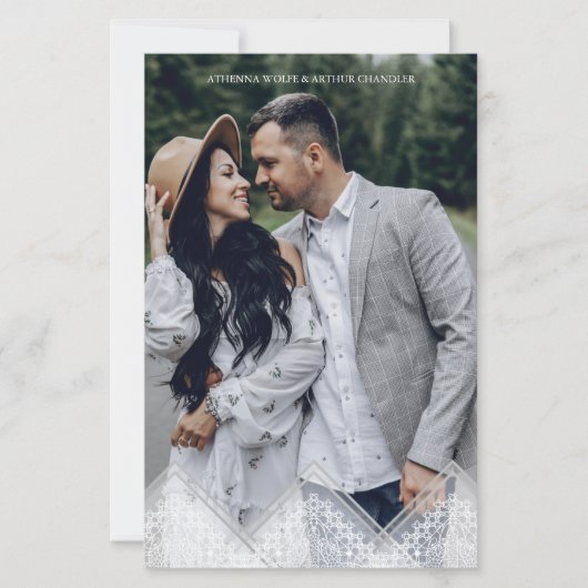 Budget Foto Trendy Lace Effect Whimsical Script (Vorderseite)