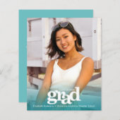 Budget Foto türkis blauer Abschluss fett einladen (Vorne/Hinten)