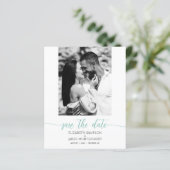 Budget Foto Wedding Aqua Save the Date (Stehend Vorderseite)