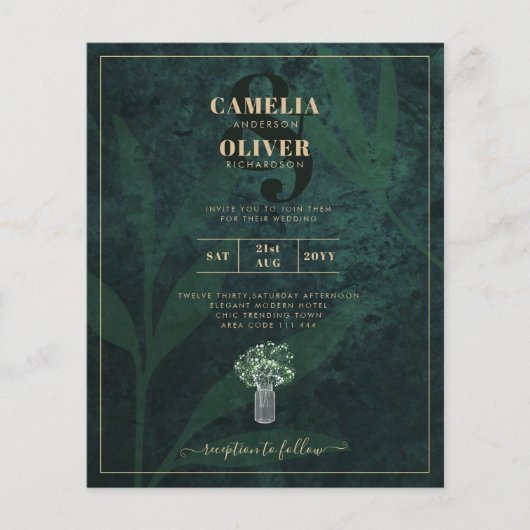BUDGET Foto Wedding Einladung Emerald GREEN Flyer (Vorne)