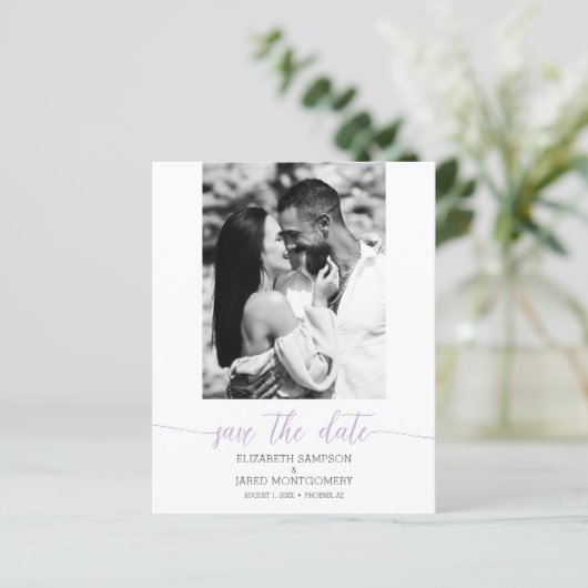 Budget Foto Wedding Lavender Save the Date (Stehend Vorderseite)