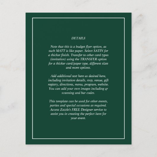 BUDGET Foto Wedding Rett Datum Smaragdgrün Flyer (Hinten)