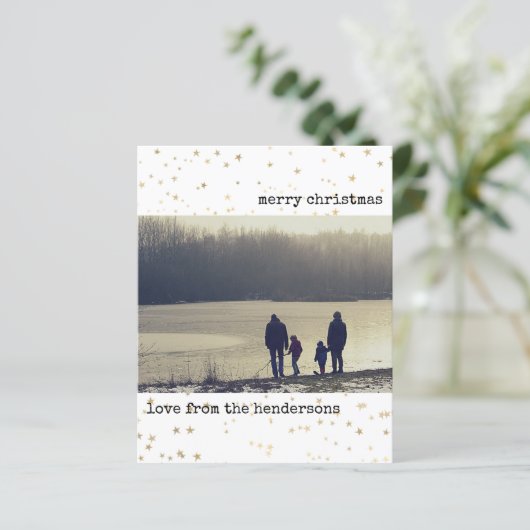 Budget Foto Weihnachtskarten Gold Stars (Stehend Vorderseite)