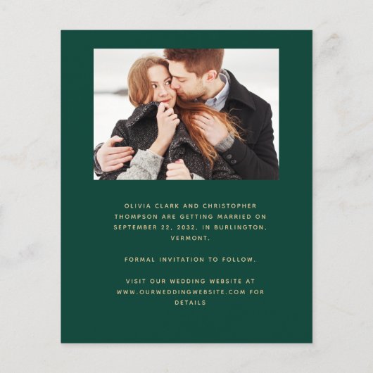 Budget Fotos Arch Emerald Gold Save the Date (Rückseite)