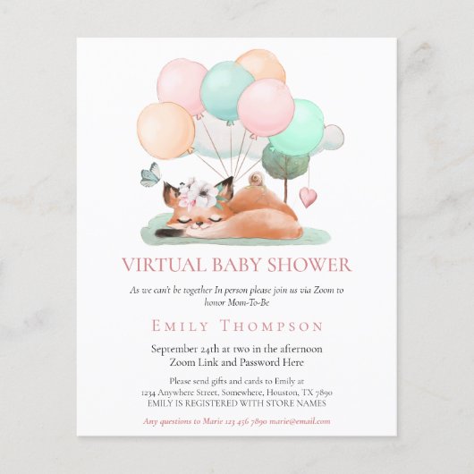 Budget Fox Asleep Pink Virtual Baby Dusche laden e (Vorderseite)