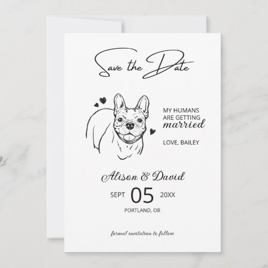 Budget French Bulldog Wedding Photo Save the Date Einladung (Vorderseite)