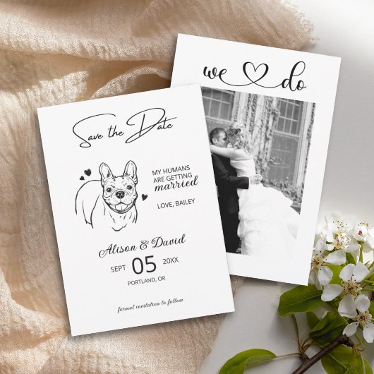 Budget French Bulldog Wedding Photo Save the Date Einladung