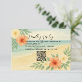 Budget Friendly Floral Beach QR Code RSVP Card Karte (Stehend Vorderseite)