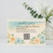 Budget Friendly Floral Beach QR Code RSVP Card Karte (Stehend Vorderseite)