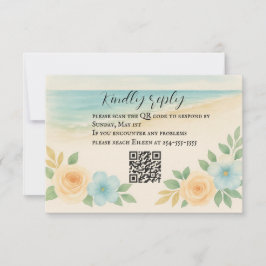Budget Friendly Floral Beach QR Code RSVP Card Karte