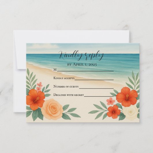 Budget Friendly Floral Beach RSVP Card (Vorderseite)