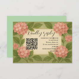 Budget Friendly Pink Hydrangea QR Code RSVP Card