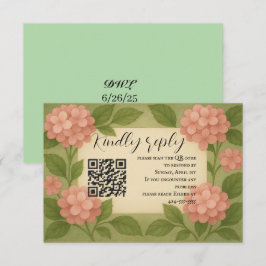 Budget Friendly Pink Hydrangea QR Code RSVP Card Karte