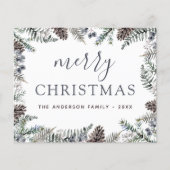 Budget Frohe Weihnachten Dusty Blue Greenery Flyer (Vorne)