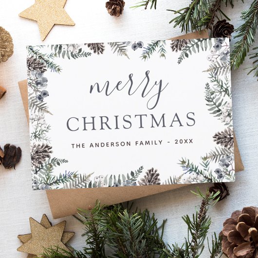 Budget Frohe Weihnachten Dusty Blue Greenery Flyer