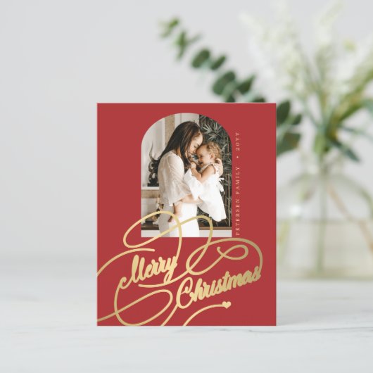 Budget Frohe Weihnachten Foto elegante Urlaubskart (Stehend Vorderseite)