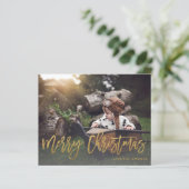 Budget Frohe Weihnachten Gold Glitzer Script Foto (Stehend Vorderseite)