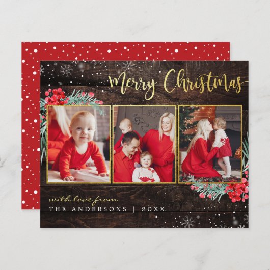 Budget Frohe Weihnachten Gold Wood 3 Foto Collage (Vorne/Hinten)