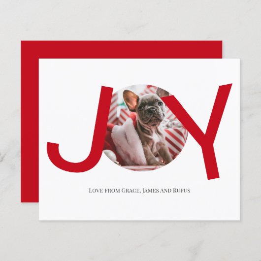 BUDGET Frohe Weihnachten Joy Red Foto Card (Vorne/Hinten)
