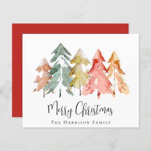 Budget Frohe Weihnachten Pine Tree Wasserfarbenkar (Vorne/Hinten)