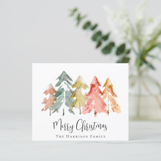 Budget Frohe Weihnachten Pine Tree Wasserfarbenkar (Stehend Vorderseite)