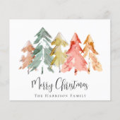 Budget Frohe Weihnachten Pine Tree Wasserfarbenkar (Vorderseite)