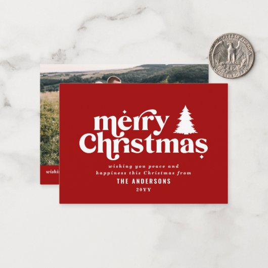 Budget Frohe Weihnachts Grafik Foto Note Card Mitteilungskarte (Vorderseite/Rückseite Beispiel)
