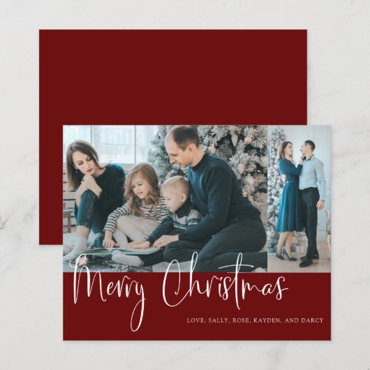 Budget Frohe Weihnachts-Script 2 Foto Collage Red (Vorne/Hinten)