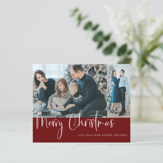 Budget Frohe Weihnachts-Script 2 Foto Collage Red (Stehend Vorderseite)