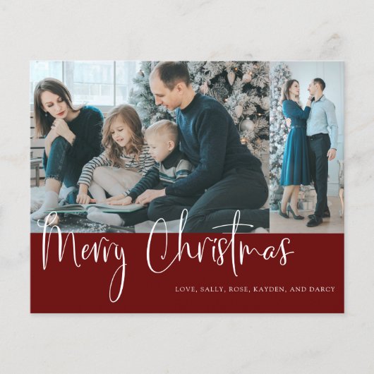 Budget Frohe Weihnachts-Script 2 Foto Collage Red (Vorderseite)