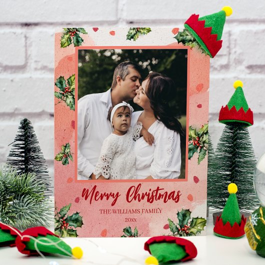 Budget Frohe Weihnachts-Weihnachtsfotokarte Holly Flyer