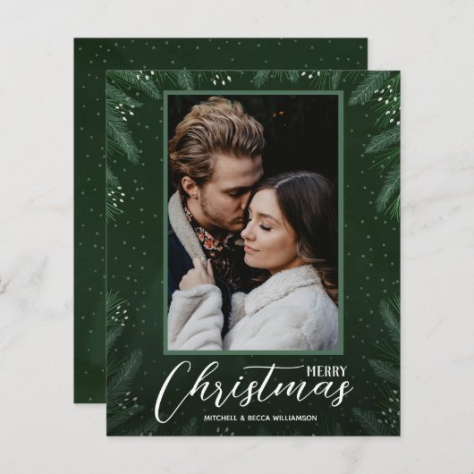 Budget Frohe Weihnachtsgrün Foto Urlaubskarte (Vorne/Hinten)